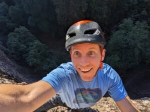 Rock climbing selfie from a few hundred feet up